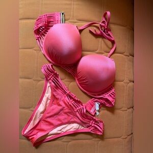 Victoria's Secret Pink Padded Macrame Bikini Set bombshell add 2 cups